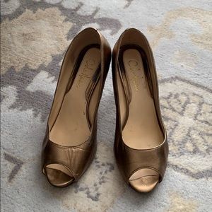 BOGO SHOES Cole Haan bronze peep toe pumps